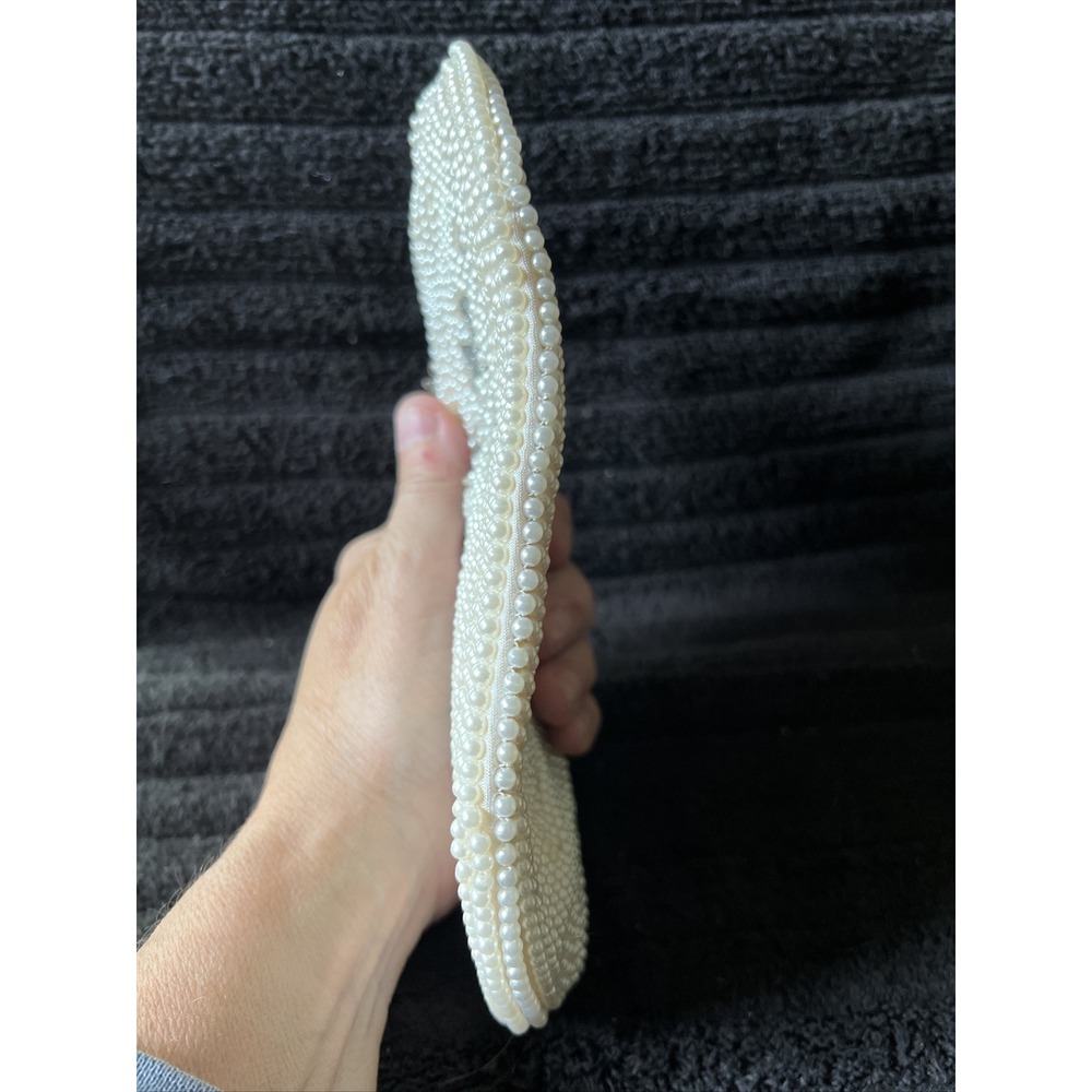 Vintage Made in Japan Faux Pearl & Gray Beaded Clutch Purse Evening Handbag Read - Picture 12 of 12